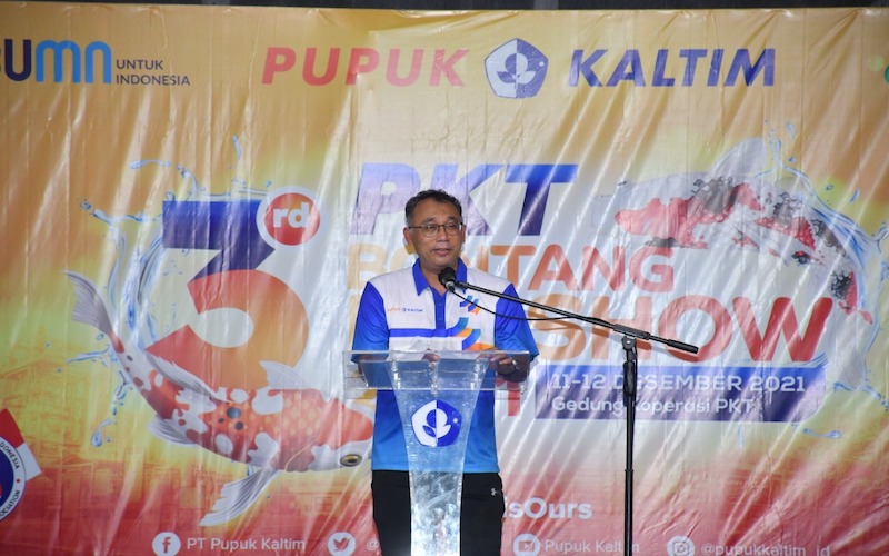 Direktur Operasi dan Produksi PKT Hanggara Patrianta saat memberikan sambutan dalam PKT Bontang KOI Show 2021./JIBI