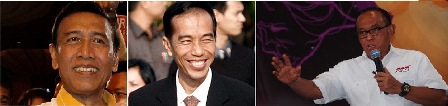 Dari kiri ke kanan: Wiranto, Jokowi, Aburizal Bakrie - Antara