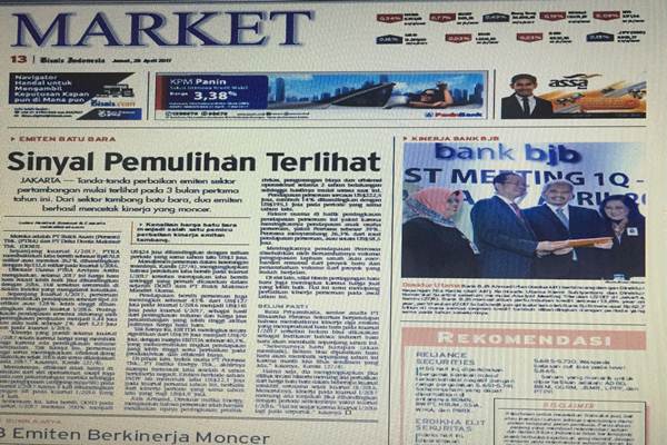 Koran Bisnis Indonesia, Jumat (28/4/2017) - Bisnis