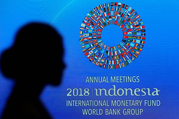 Peserta saat mengikuti salah satu acara dalam rangkaian Pertemuan IMF  World Bank Group 2018, di Nusa Dua, Bali, Jumat (12/10/2018). - Reuters/Johannes P. Christo
