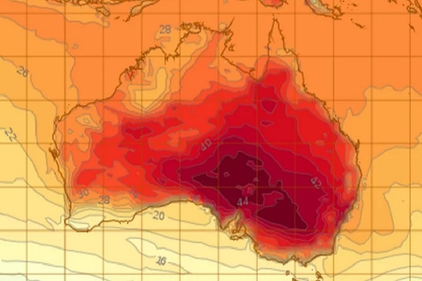 Peta wilayah Australia yang diterjang gelombang panas (Business Insider)