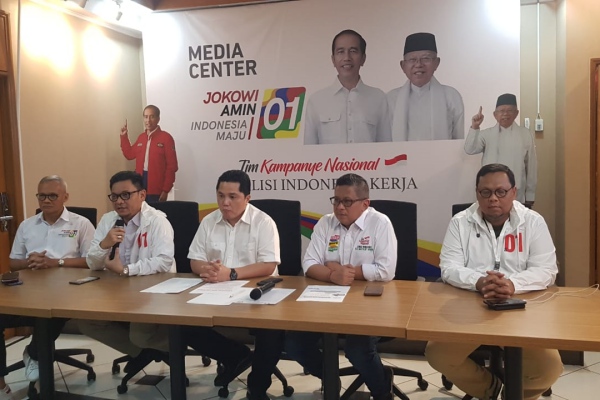 Konferensi Pers Tim Kampanye Nasional Joko Widodo-Ma'ruf Amin sebelum pemungutan suara pemilu 2019, Selasa (16/4/2019)/JIBI - Bisnis/Lalu Rahadian
