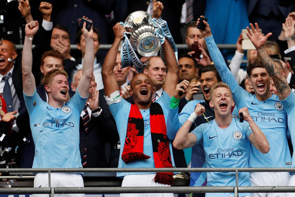 Manchester City juara Piala FA 2018 - 2019 setelah menghancurkan Watford 6 - 0 di final. - Reuters/John Sibley