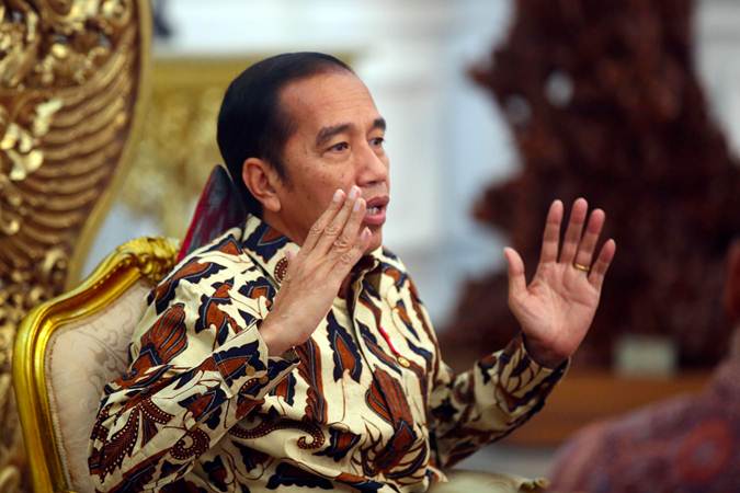 Presiden Joko Wiodo memberikan keterangan saat menerima kunjungan tim redaksi Harian Bisnis Indonesia, di Istana Merdeka, Jakarta, Rabu (29/5/2019). - Bisnis/Abdullah Azzam