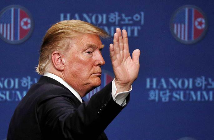 Presiden Amerika Serikat Donald Trump dalam konferensi pers di Hotel JW Marriott, di Hanoi, Vietnam, Kamis (28/2/2019). - REUTERS/Jorge Silva 