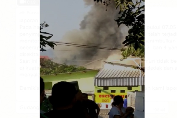 Foto tangkap layar video gudang penyimpanan bahan peledak Mako Brimob Srondol di Jateng meledak, Sabtu (14/9/2019) pagi. - Istimewa