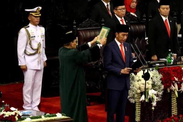 Presiden Joko Widodo saat dilantik menjadi presiden periode 2019-2024 di Gedung Nusantara, kompleks Parlemen, Senayan, Jakarta, Minggu (20/10/2019) - Bisnis/Nurul Hidayat
