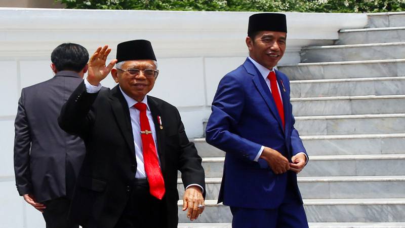 Wakil Presiden Ma'ruf Amin dan Presiden Joko Widodo saat pelantikan menteri Kabinet Indonesia Maju, Rabu (23/10/2019). JIBI/Bisnis - Abdullah Azzam