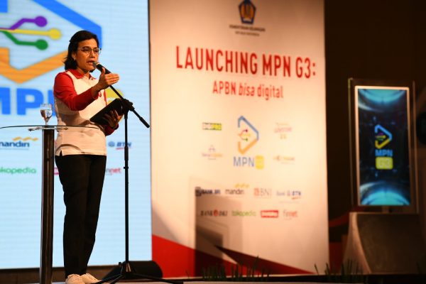 Menteri Keuangan  Sri Mulyani Indrawati saat peluncuran MPN G3 dengan mengangkat tema APBN Bisa Digital di Jakarta, Jumat (23/8 - 2019). (Foto: Kemenkeu)