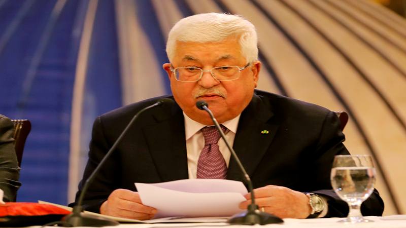 Presiden Palestina Mahmoud Abbas menyampaikan pidato menyusul pengumuman oleh Presiden AS Donald Trump tentang rencana perdamaian Timur Tengah, di Ramallah di Tepi Barat yang diduduki Israel, 28 Januari 2020. - Reuters
