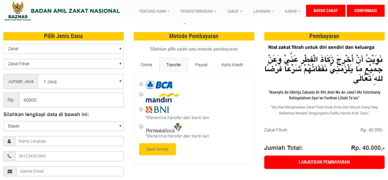 Sistem online pembayaran zakat fitrah Baznas.go.id