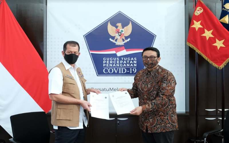 Penyerahan bantuan 40.000 alat bantu tes PCR dari PT Unilever Indonesia untuk penanggulangan Covid-19. - Istimewa