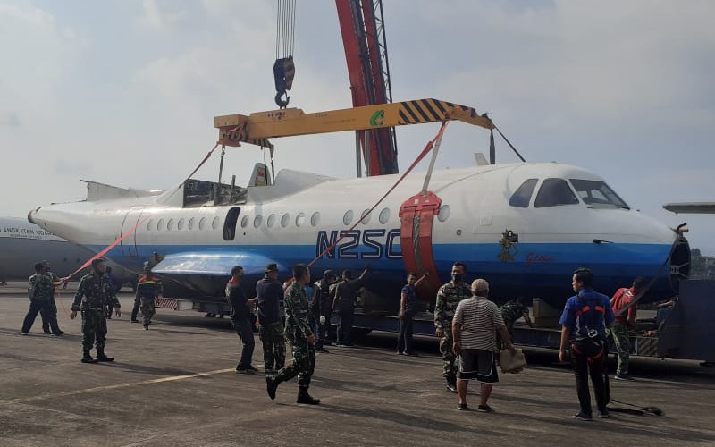 Pesawat N250 Gatotkaca diangkut keMuseum Pusat TNI AU Dirgantara Mandala (Muspusdirla) Yogyakarta - Twitter/@_TNIAU