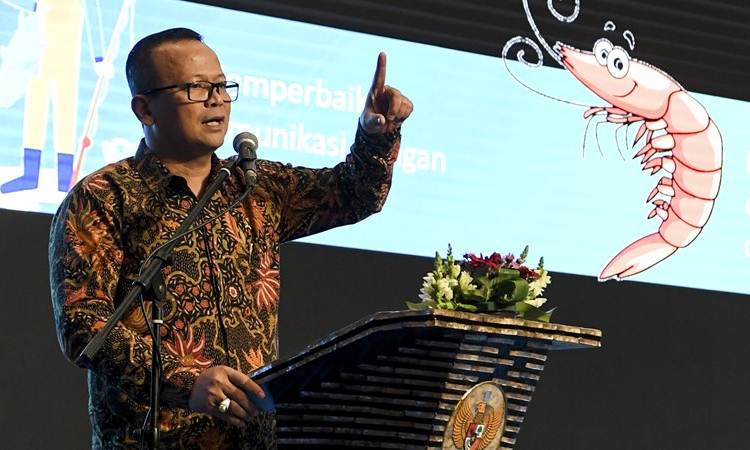 Menteri Kelautan dan Perikanan Edhy Prabowo menyampaikan pidato saat Rakornas KKP di Jakarta, Rabu (4/12/2019). - ANTARA /Hafidz Mubarak A