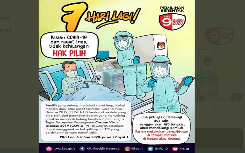 KPU merilis poster yang isinya menggambarkan pasien positif Covid-19 tetap bisa memilih dalam Pilkada 2020. - Twitetr @kamilmoon