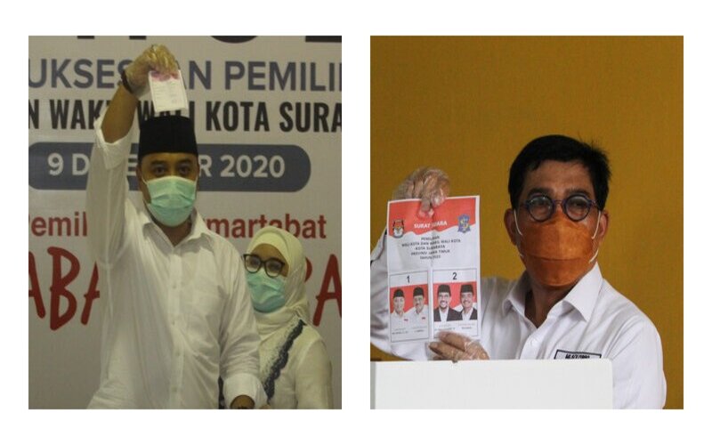 Calon Wali Kota Surabaya nomor urut 1 Eri Cahyadi (kiri) dan nomor urut 2 Machfud Arifin (kanan)  -  Antara 
