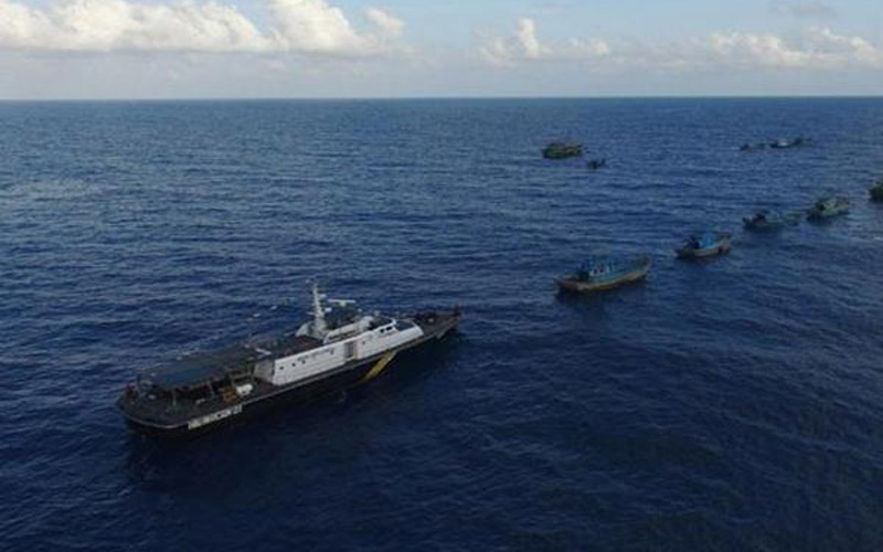 Sejumlah kapal asing yang tertangkap pihak berwenang siap untuk ditenggelamkan di perairan Natuna, Kepulauan Riau. - Antara