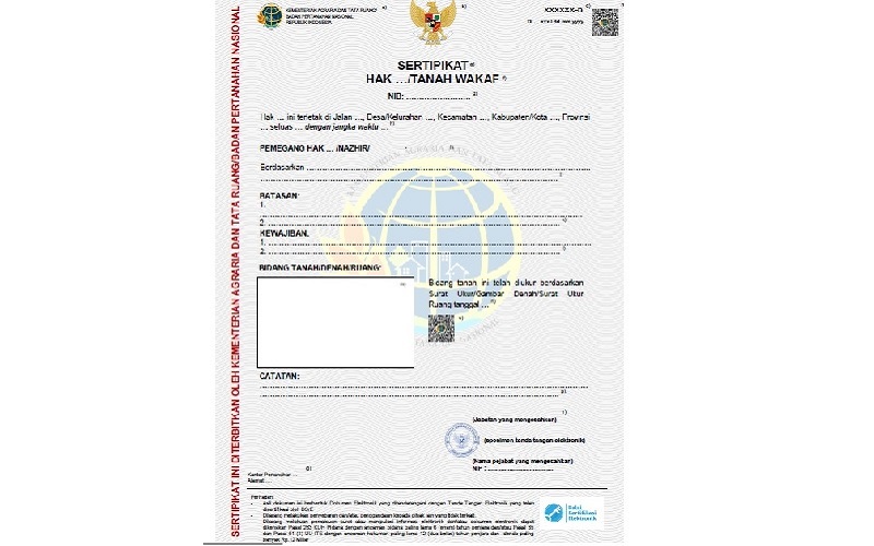 Contoh sertifikat tanah elektronik yang akan dirilis pemerintah. / Sumber: Peraturan Menteri ATR/BPN Nomor 1 - 2021 tentang Sertifikat Elektronik 