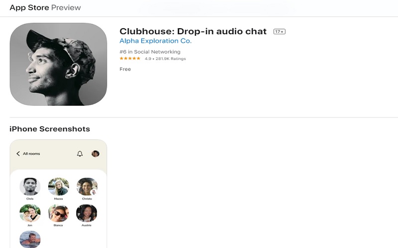 Tampilan Aplikasi Clubhouse di App Store iPhone 