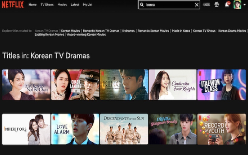 Ilustrasi. Deretan serial atau drama korea di situs streaming film Netflix  -  sumber: tangkapan layar Netflix