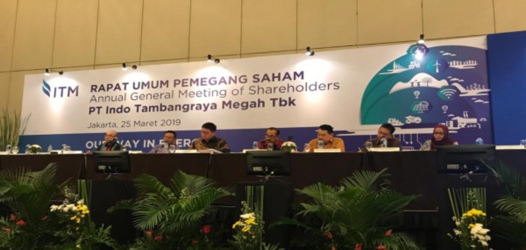 Direksi PT Indo Tambangraya Megah Tbk. menggelar konferensi pers usai menggelar rapat umum pemegang saham tahunan di Jakarta, Senin (25/3/2019)./Bisnis - M. Nurhadi Pratomo