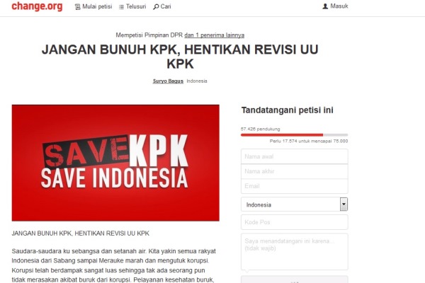 Petisi Jangan Bunuh KPK, Hentikan Revisi UU KPK - change.org