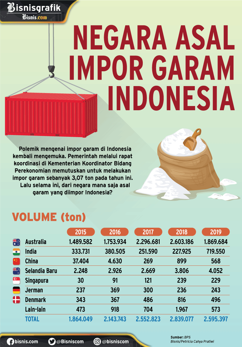 Negara asal impor garam Indonesia.  - Petricia Cahya Pratiwi