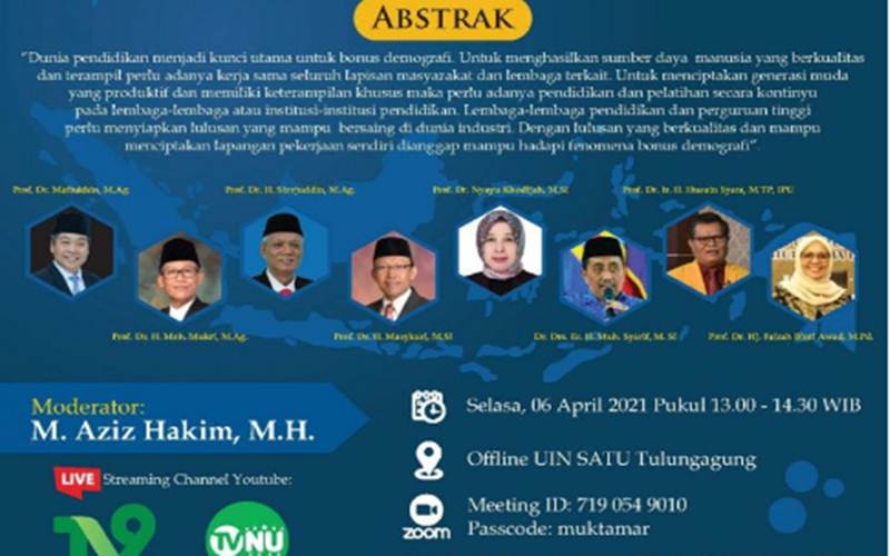Leaflet kegiatan seminar nasional di acara Muktamar Pemikiran Forum Dosen PMII, di UIN Sayyid Ali Rahmatullah Tulungagung./Antara - HO
