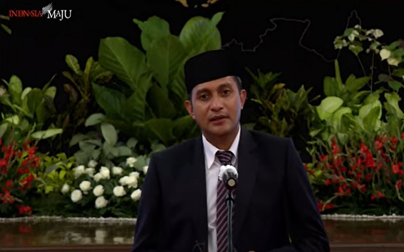 Wamenkumham Eddy Hiariej memberikan keterangan pers seusai pelantikan di Istana Negara, Jakarta (23/12/2020).  -  Youtube: Setpres RI