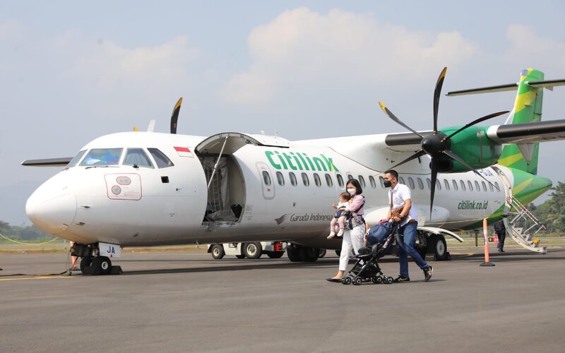 Pesawat Citilink jenis ATR di Bandara Jenderal Besar Soedirman Purbalingga, Kamis (3/6/2021) pagi. - Ist