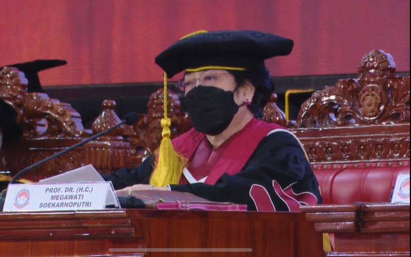 Megawati Soekarnoputri di Sidang Senat Terbuka Pengukuhan Guru Besar Tidak Tetap dari Universitas Pertahanan RI, Jumat 11 Juni 2021 / Tangkapan layar youtube PDI Perjuangan