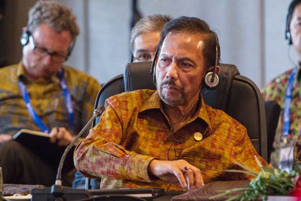Sultan Brunei Darussalam Hassanal Bolkiah mengikuti pertemuan ASEAN Leaders Gathering di Hotel Sofitel, Nusa Dua, Bali, Kamis (11/10/2018). - ANTARA/Afriadi Hikmal