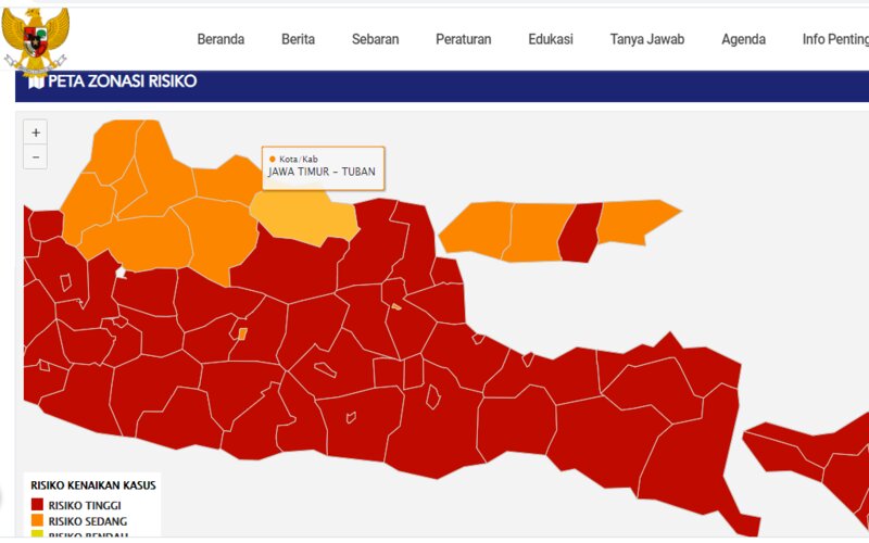 Zona risiko Covid/19 di Jawa Timur.