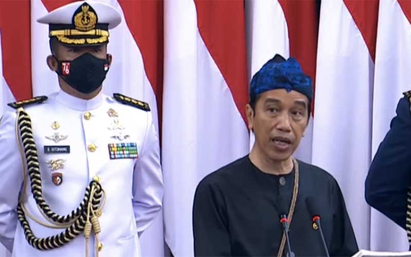 Presiden Joko Widodo menyampaikan RUU Tentang APBN TA 2022 di Gedung Nusantara, Kompleks Parlemen, Senayan, Jakarta, Senin (16/8 - 2021). Youtube