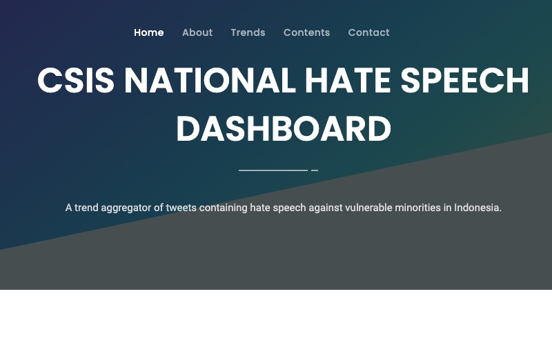 Tampilan laman CSIS National Hate Speech Dashboard - Bisnis.com/Oktaviano DB Hana