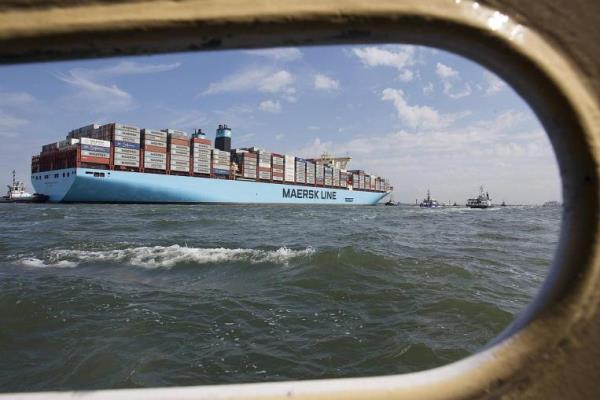 Ilustrasi:Kapal MV Maersk Mc-Kinney saat tiba di pelabuhan Rotterdam (16/8/2013) - Reuters