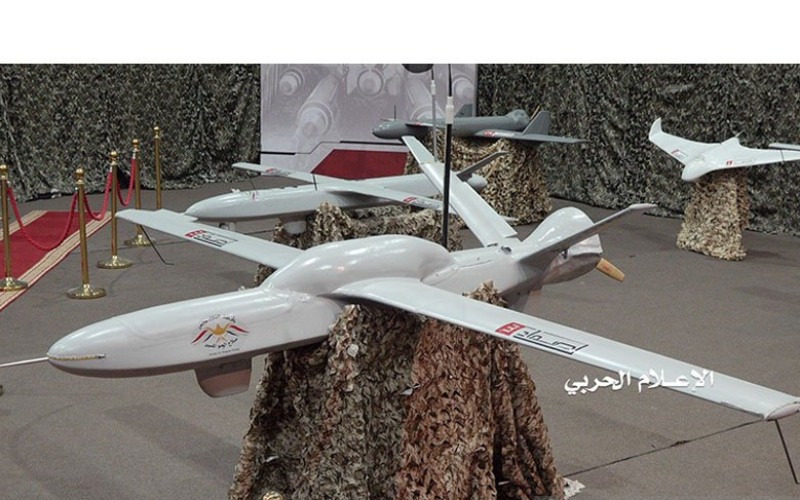 Pesawat tak berawak dipajang di sebuah pameran di lokasi tak dikenal di Yaman dalam foto selebaran tak bertanggal ini yang dirilis oleh Kantor Media Houthi (9/7/2019)/Antara/Reuters - HO/Kantor Media Houthi.