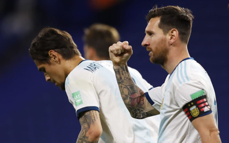 Penyerang sekaligus kapten Timnas Argentina Lionel Messi selepas menjebol gawang Ekuador. - FIFA.com