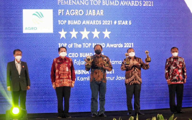 PT Agro Jabar menorehkan prestasi dalam upaya membangun Perekonomian Jawa Barat dengan menyabet empat Penghargaan sekaligus di ajang TOP BUMD Awards 2021.