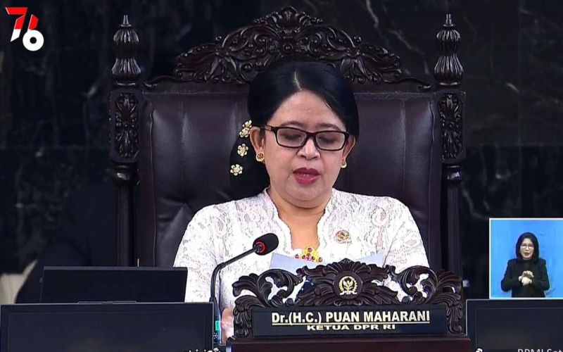 Ketua DPR RI Puan Maharani saat menyampaikan pidato pembukaan masa persidangan I DPR RI Tahun 2021/2022 di Kompleks Parlemen, Jakarta / Youtube Sekretariat Presiden