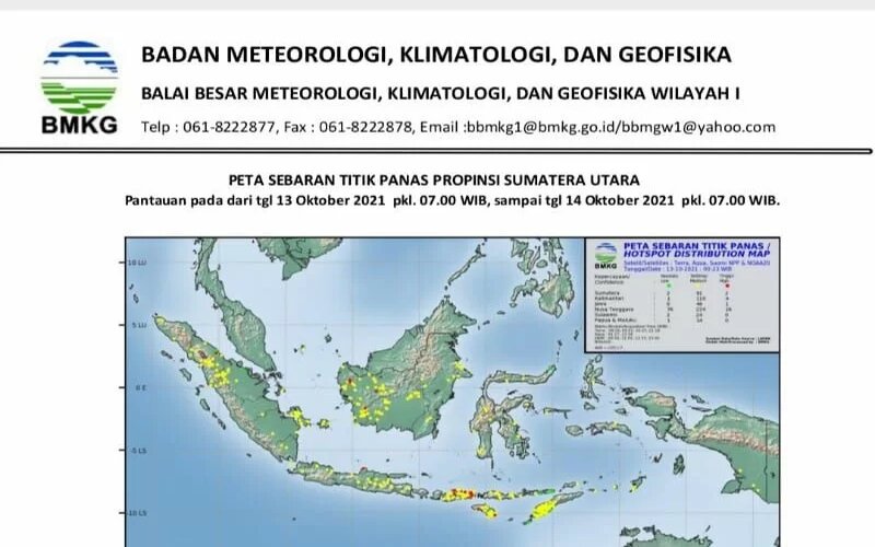 Terpantau Ada 31 Titik Panas di Sumatra Utara