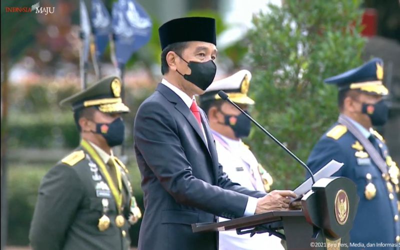 Presiden Joko Widodo memimpin upacara Peringatan HUT ke-76 TNI di Istana Negara, Jakarta, Selasa (5/10 - 2021) / Youtube Setpres.