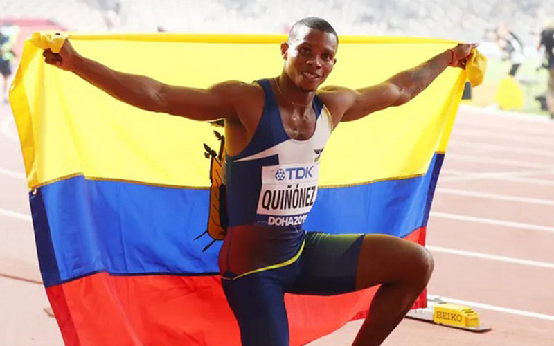 Alex Quinonez ketika meraih perunggu nomor 200 meter Kejuaraan Dunia 2019 di Doha. - IAAF