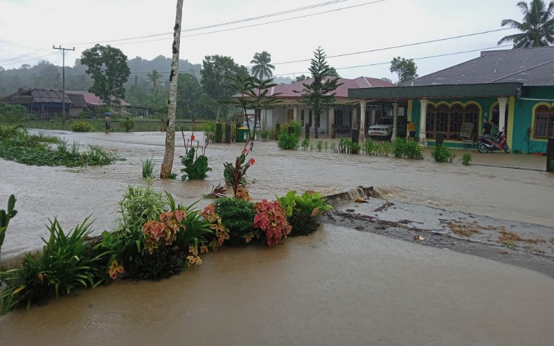 Banjir merendam sejumlah rumah di Dusun 3 Desa Tetehosi, Kecamatan Idano Gawo, Kabupaten Nias, Senin (25/10/2021).  - BNPB