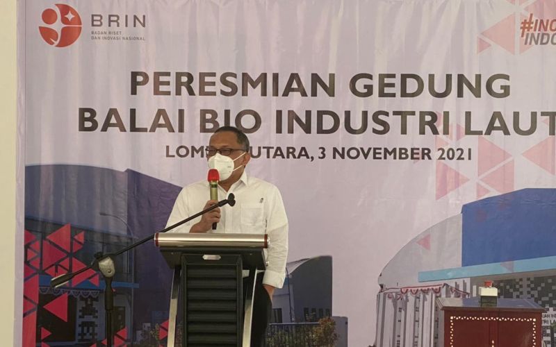 Kepala Badan Riset dan Inovasi Nasional (BRIN) Laksana Tri Handoko di acara peresmian Gedung Balai Bio Industri Laut (BBIL) di Lombok, Rabu 3 November 2021 - JIBI/BISNIS - Fitri Sartina Dewi