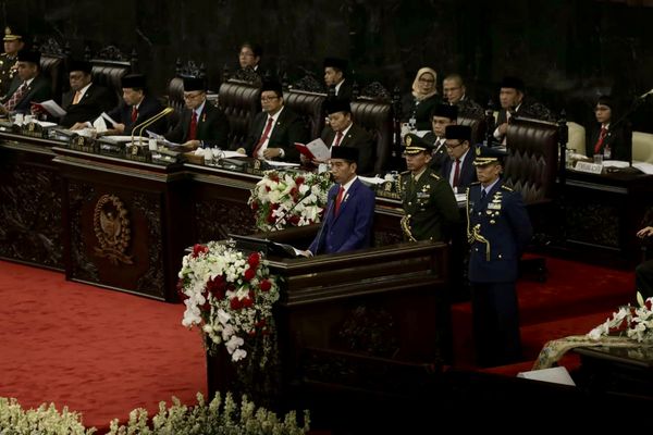 Presiden RI Joko Widodo ketika memberikan pidato dalam Sidang Tahunan MPR, Kamis (16/8). - JIBI/Felix Jody