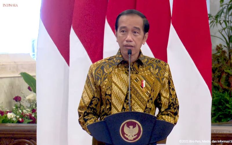 Presiden Joko Widodo (Jokowi) menyampaikan pidato di acara Kompas100 CEO Forum di Istana Negara, Jakarta, Kamis (18/11 - 2021) / Youtube Setpres\r\n\r\n