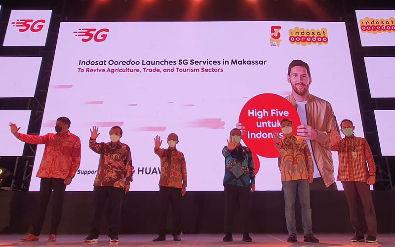 Seremoni peluncuran layanan 5G dari Indosat Ooredoo di Makassar, Jumat (19/11/2021). -  Bisnis/Akbar Evandio