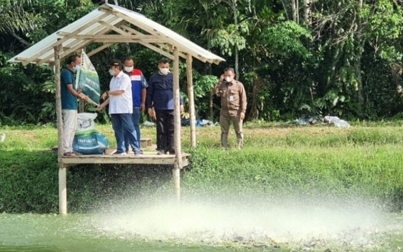 Gubernur Riau Syamsuar (kedua dari kiri) ketika berkunjung ke Desa Wisata Kampung Patin di Desa Koto Masjid, Kabupaten Kampar.  - Istimewa