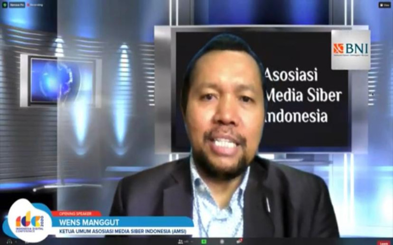 Ketua Umum AMSI Wenseslaus Manggut saat memberikan sambutan secara virtual dalam acara Indonesia Digital Conference (IDC) 2020, Selasa (15/12 - 2020).